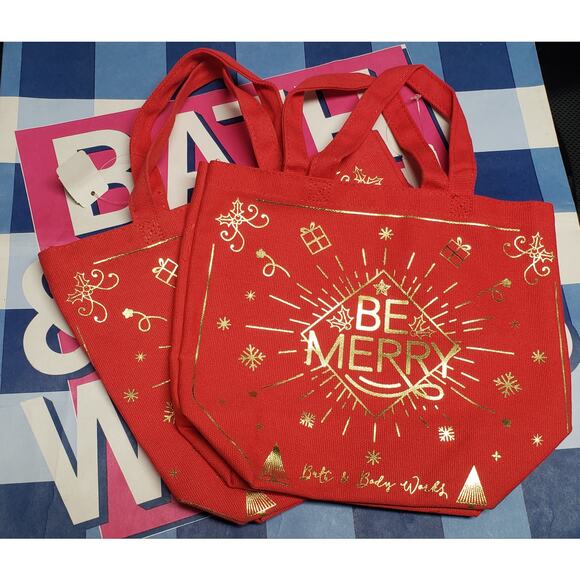 BBW Red & Gold BE MERRY CHRISTMAS Be Merry Holiday Gift Bags ☆ 2 Total - Picture 1 of 7